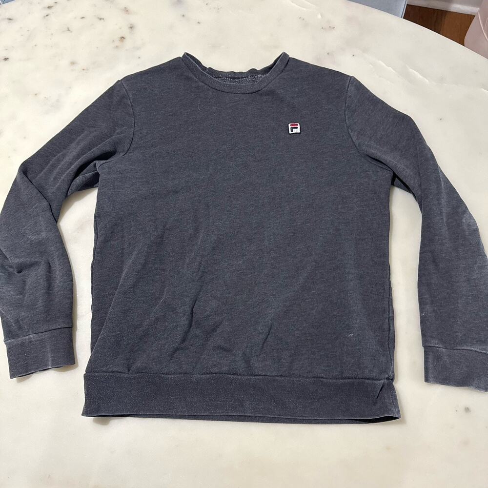 FILA Men's S Gray Fleece Crew Neck Pullover Sweatshirt Logo Everyday Activewear